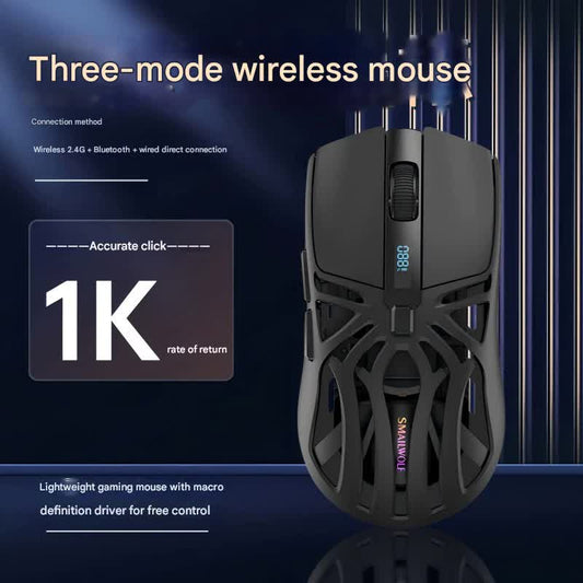Tri-Mode Wireless Gaming Mouse - 1KHz Polling, 10000 DPI, Digital Display, Lightweight 73g(grey)
