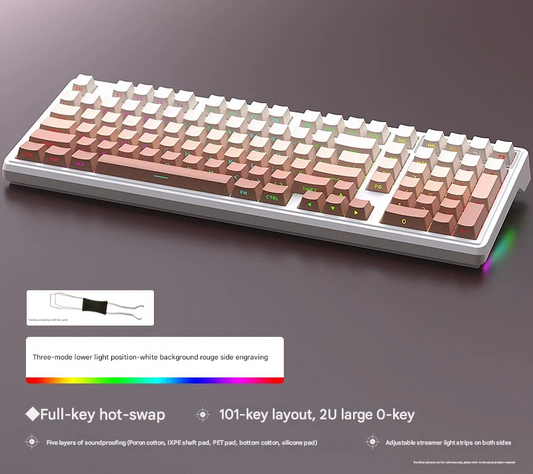 Tri-Mode RGB Mechanical Gaming Keyboard - 102-Key, Hot-Swappable, 4000mAh Battery, 5-Layer Sound Dampening(Rouge on white)