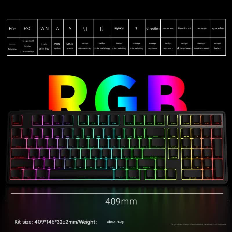 Tri-Mode RGB Mechanical Gaming Keyboard - 102-Key, Hot-Swappable, 4000mAh Battery, 5-Layer Sound Dampening(Midnight on black)