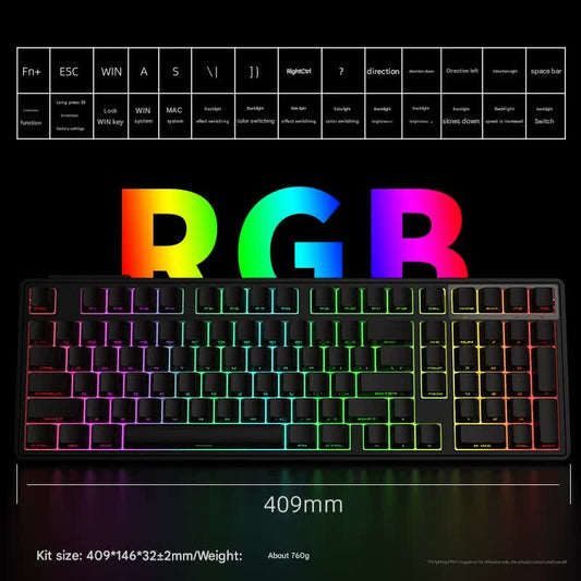 Tri-Mode RGB Mechanical Gaming Keyboard - 102-Key, Hot-Swappable, 4000mAh Battery, 5-Layer Sound Dampening(Midnight on black)